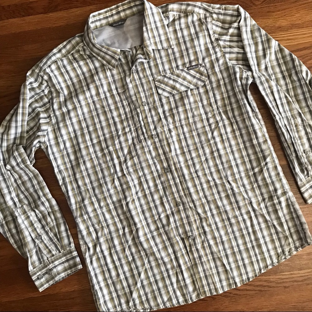 Eddie Bauer L men’s plaid vented button up shirt